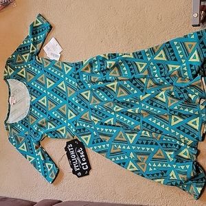 LuLaRoe Nicole Dress Small New Geometric Pattern Green Tan